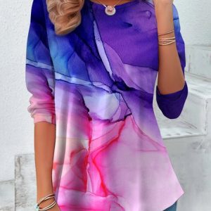 Vintage Plaid Crew Neck Long Sleeve T-shirt, T-shirts, color:Blue Purple|size:4XL, catalog Noracora shop