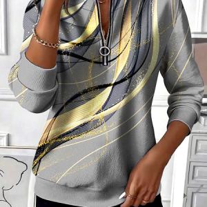 Casual Stand Collar Geometric Sweatshirt, Hoodies & Sweatshirts, color:Light Gray|size:3XL, catalog Noracora shop