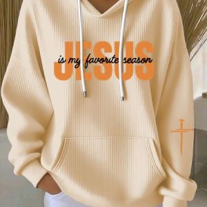 Casual Hooded Jesus Copy Art Print Comfy Loose Hoodie, Hoodies & Sweatshirts, color:Apricot|size:5XL, catalog Noracora shop