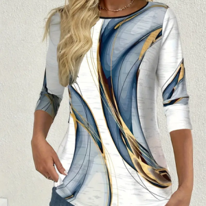 Women Abstract Long Sleeve Tee T-shirt Crew Neck Printing Casual Spring/Fall Graphic Tee Top, JustFashionNow T-Shirts, color:White|size:XXL,