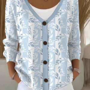 Women Cotton Plants Long Sleeve Comfy Casual Cardigan, Cardigans, color:Blue|size:4XL, catalog Noracora shop