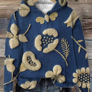 Women Floral Spring/Fall Printing Long Sleeve Casual Daily Hoodie, JustFashionNow Sweatshirts & Hoodies, color:Purplish Blue|size:XXL,