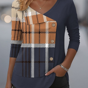 Casual Colorblock V Neck Long Sleeve T-shirt, T-shirts, color:Yellow|size:4XL, catalog Noracora shop