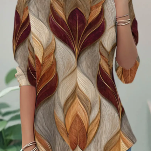 Women Abstract Long Sleeve Tee T-shirt Crew Neck Casual Spring/Fall Tunic Top, JustFashionNow T-Shirts, color:Brown|size:XXL,
