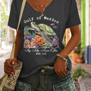 Casual Geometric V Neck Short Sleeve T-shirt, T-shirts, color:Gray|size:5XL, catalog Noracora shop