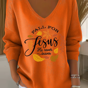 Casual Text Letters V Neck Long Sleeve T-shirt, Hoodies & Sweatshirts, color:Orange|size:4XL, catalog Noracora shop