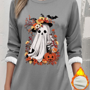 Halloween Vintage Cute Ghost Prints Crew Neck Holiday Sweatshirt, Hoodies & Sweatshirts, color:Gray|size:XXL, catalog Noracora shop