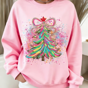 Casual Crew Neck Christmas Sweatshirt Printing, Hoodies & Sweatshirts, color:Pink|size:XXL, catalog Noracora shop
