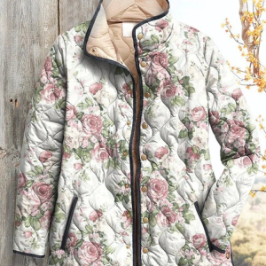 Women Winter Outerwear Vintage Printing Floral Long Sleeve Stand Collar Jacket, Outerwear, color:White|size:4XL, catalog Noracora shop