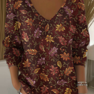 Women Cotton Plants Long Sleeve Comfy Casual Sweater, Sweaters, color:Wine Red|size:4XL, catalog Noracora shop
