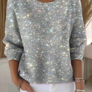 Women Halloween Spring/Fall Vintage Long Sleeve Crew Neck Cotton Sweater, JustFashionNow Sweaters, color:Silver|size:4XL,