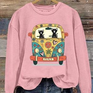 Vintage Crew Neck Animal Sweatshirt, Hoodies & Sweatshirts, color:Pink|size:3XL, catalog Noracora shop