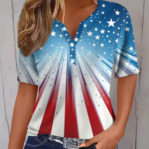 Women Independence Day (Flag) Short Sleeve Tee T-shirt Crew Neck Printing Casual Summer Graphic Tee Top, JustFashionNow T-Shirts, color:As Picture|size:4XL,