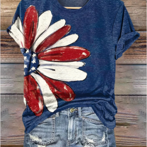 Vintage Daisy Crew Neck Short Sleeve T-shirt, T-shirts, color:As Picture|size:4XL, catalog Noracora shop