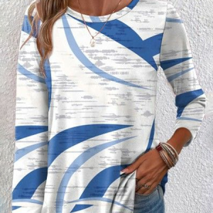 Casual Abstract Crew Neck Long Sleeve T-shirt, T-shirts, color:White|size:XXL, catalog Noracora shop