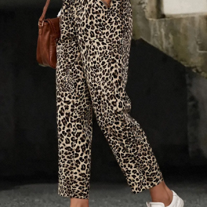 Women Leopard Long Pants Casual Spring/Fall Trousers, JustFashionNow Pants, color:Brown|size:5XL,