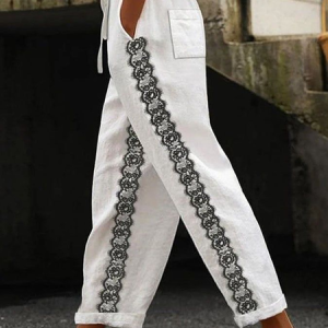 Women Abstract Long Pants Casual Spring/Fall Trousers, JustFashionNow Pants, color:White|size:5XL,