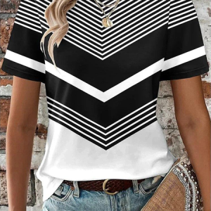 Vintage Striped Crew Neck Short Sleeve T-shirt, T-shirts, color:As Picture|size:4XL, catalog Noracora shop