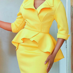 Elegant Plain Shawl Collar Blouse, Blouses and Shirts, color:Yellow|size:XXL, Stylewe