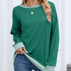 Casual Crew Neck Color Block Sweatshirt, Hoodies & Sweatshirts, color:Green|size:XXL, catalog Noracora shop