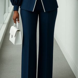Urban Plain Fashion Straight Pants, Pants, color:Deep Blue|size:XXL, Stylewe