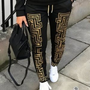 Casual Geometric Printing Slim Fit Pants, Pants, color:Black|size:XXL, Stylewe