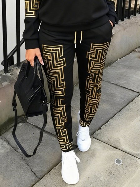 Casual Geometric Printing Slim Fit Pants, Pants, color:Black|size:XXL, Stylewe