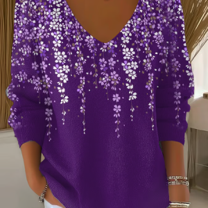 Women Cotton Floral Long Sleeve Comfy Casual Sweater, Sweaters, color:As Picture|size:4XL, catalog Noracora shop