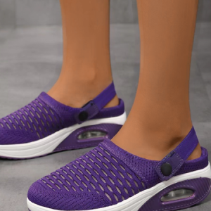 Half-slip Breathable And Lightweight Rear-lace Elastic Band Xiafei Woven Toe Solid Color Women's Sports Style Two-way Sandals, JustFashionNow Slippers, color:Purple|size:43,
