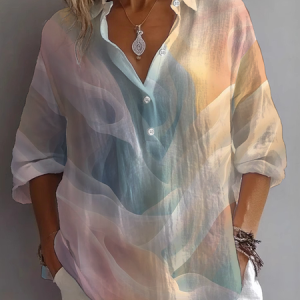 Shirt Collar Long Sleeve Abstract Printing Regular Loose Button Up Shirt Shirt For Women, Blouses, color:As Picture|size:4XL, catalog Noracora shop