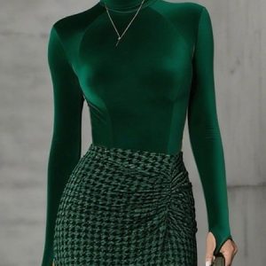 Urban Plain Turtleneck T-shirt, Tees, color:Green|size:XXL, Stylewe