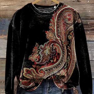 Casual Crew Neck Ethnic Sweatshirt Printing, Hoodies & Sweatshirts, color:Black|size:3XL, catalog Noracora shop