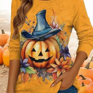 Casual Sunflower Crew Neck Long Sleeve T-shirt, T-shirts, color:As Picture|size:4XL, catalog Noracora shop