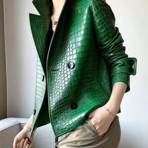 Urban Plain Shawl Collar Faux Leather Coat, Jackets, color:Green|size:XXL, Stylewe