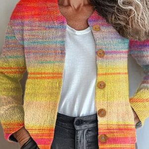 Women Knitted Ombre Long Sleeve Comfy Vintage Cardigan, Cardigans, color:Multicolor|size:5XL, catalog Noracora shop