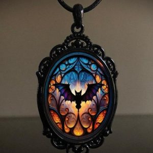 Vintage Gothic Halloween Bat Witch Pendant Necklace, Necklace, color:Black|size:One-size, catalog Noracora shop
