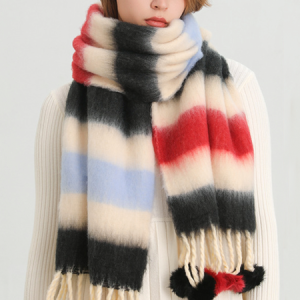Colorblock Faux Cashmere Warm Shawl Neck, Scarves, color:Black-red|size:One-size, Stylewe
