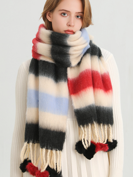 Colorblock Faux Cashmere Warm Shawl Neck, Scarves, color:Black-red|size:One-size, Stylewe