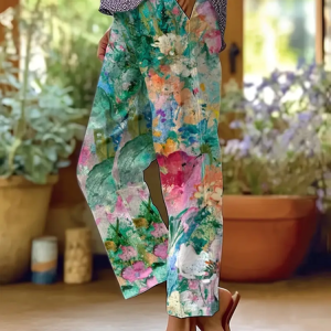 Women Floral Long Pants Casual Spring/Fall Trousers, Pants, color:Green|size:5XL, catalog Noracora shop