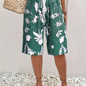 Women Floral Fifth Pants Pants Casual Summer Trousers, JustFashionNow Pants, color:Green|size:XXL,