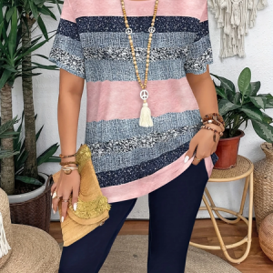 Women Abstract Printing Two-Piece Set Daily Short Sleeve Casual Summer Top With Pants Matching Set, JustFashionNow Suit Set, color:As Picture|size:XXL,