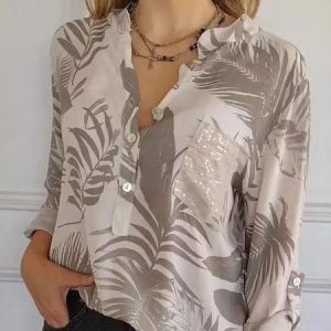 Casual Plain V Neck Long Sleeve T-shirt, Shirts, color:Light Coffee|size:3XL, catalog Noracora shop