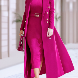 Urban Classic Lapel Long Coat, Coats, color:Rose Red|size:XXL, Stylewe