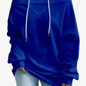 Casual Off The Shoulder Plain Sweatshirt, Hoodies & Sweatshirts, color:Royal Blue|size:4XL, catalog Noracora shop