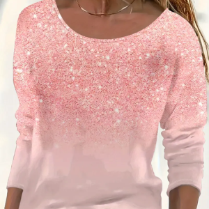 Women Abstract Long Sleeve Tee T-shirt Crew Neck Printing Casual Spring/Fall Graphic Tee Top, JustFashionNow T-Shirts, color:Pink|size:XXL,