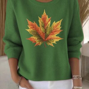 Women Cotton Floral Long Sleeve Comfy Vintage Sweater, Sweaters, color:Green|size:4XL, catalog Noracora shop