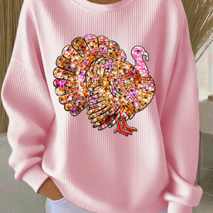 Women Turkey Crew Neck Casual Spring/Fall Long Sleeve Sweatshirt, JustFashionNow Sweatshirts & Hoodies, color:Pink|size:3XL,