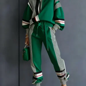 Casual Colorblock Ankle Cuffed Pants, Pants, color:Green|size:XXL, Stylewe