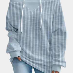 Casual Off The Shoulder Striped Sweatshirt, Hoodies & Sweatshirts, color:Cyan|size:5XL, catalog Noracora shop