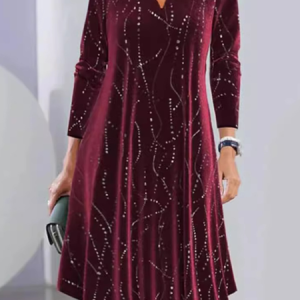 Women Geometric Spring/Fall Dress V Neck Long Sleeve Prom Dress A-Line Dress, Dresses, color:Red|size:3XL, catalog Noracora shop